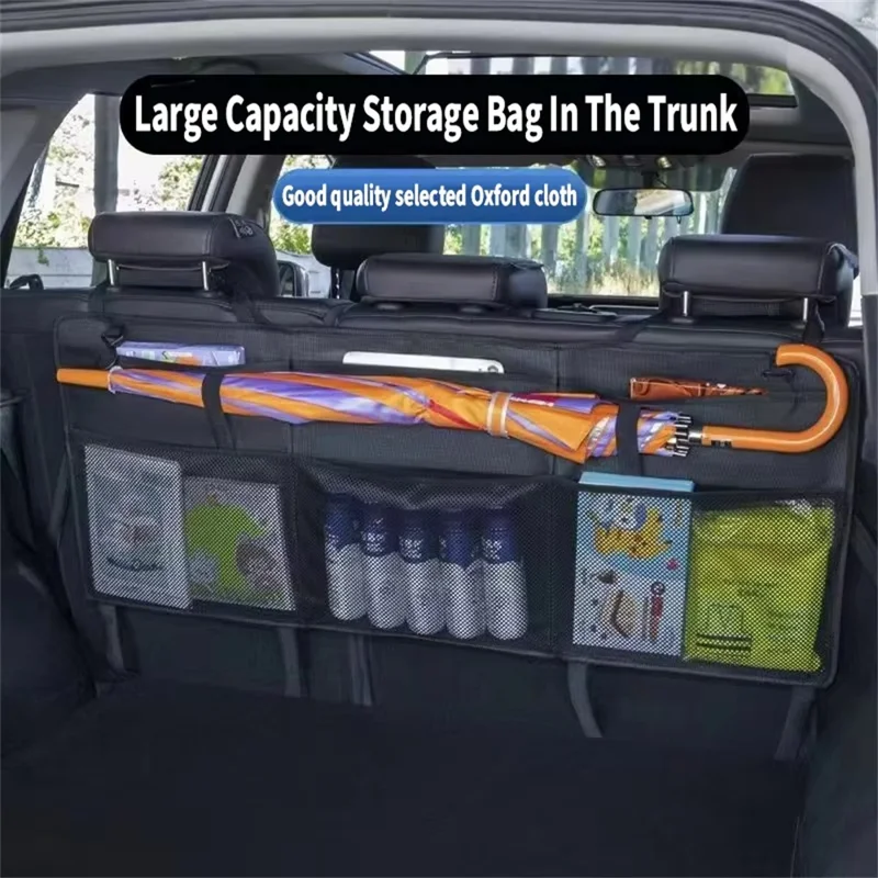 Bolsa de Almacenamiento para Maletero de Coche, Tela Oxford Impermeable, Organizador Colgante de Gran Capacidad para Reposacabezas y Asientos - Negro