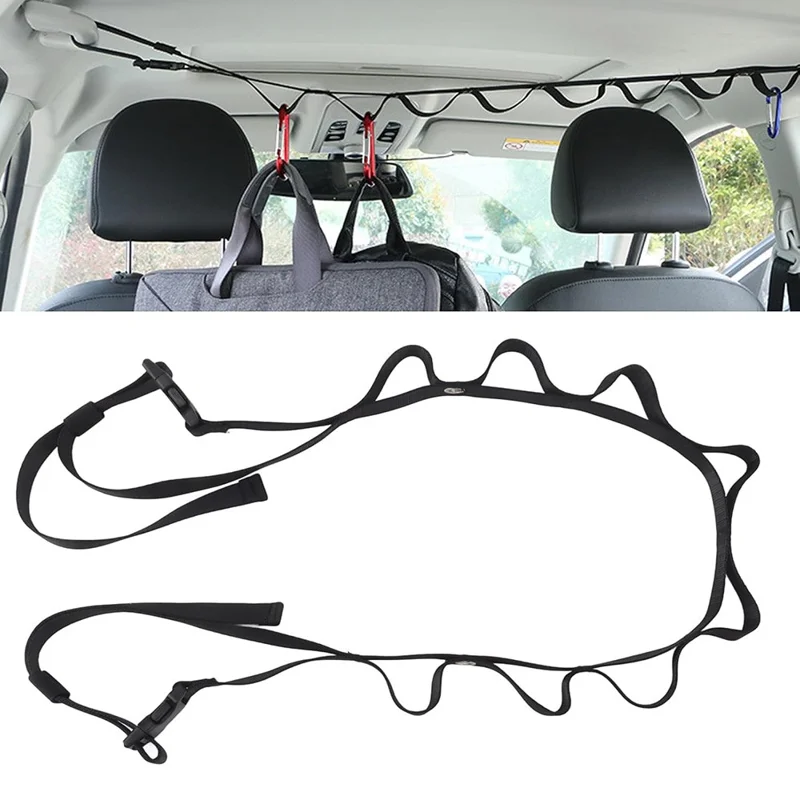 Car Interior Roof Clothesline 83-119cm Adjustable High Strength Nylon Vehicle Ceiling Hanging Strap for Travel Camping (without Hook)