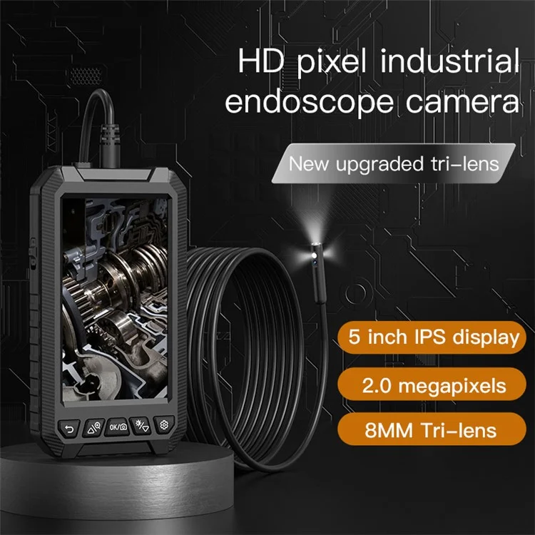 ANESOK ALS5003 5-inch IPS LCD Handheld Digital Endoscope Camera with Dual 8mm Lens IP67 Waterproof Borescope Scope Camera with 1m Hard Cable