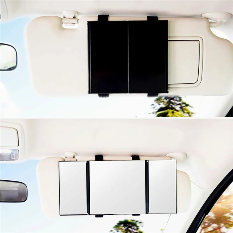 Car Sun Visor Mirror High Definition Clarity Tri-fold Makeup Mirror for Truck SUV Van RV