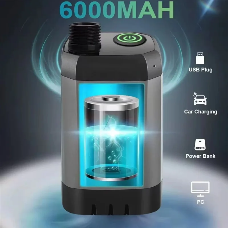 Portable Electric Shower Pump Built-in 6000mAh Battery IPX7 Waterproof 4 Modes Camping Bathing Set - Grey