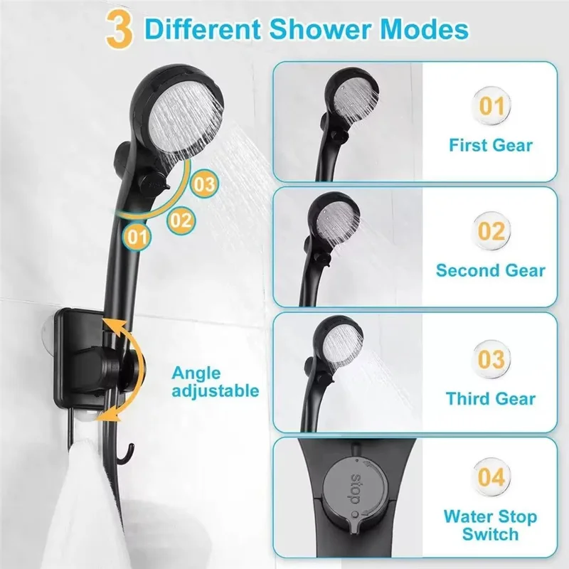 Portable Electric Shower Pump Built-in 6000mAh Battery IPX7 Waterproof 4 Modes Camping Bathing Set - Grey