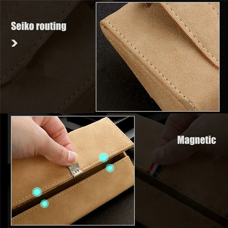 Caja organizadora de gran tamaño para parasol de coche, funda magnética con clip de gamuza para gafas y tarjetas - Negro