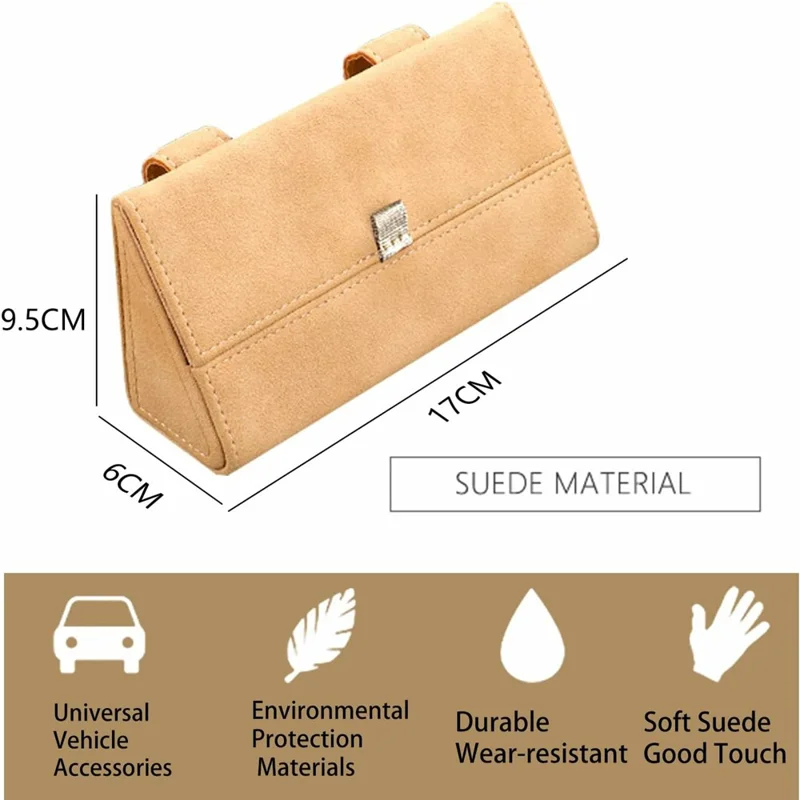 Caja organizadora de gran tamaño para parasol de coche, funda magnética con clip de gamuza para gafas y tarjetas - Negro