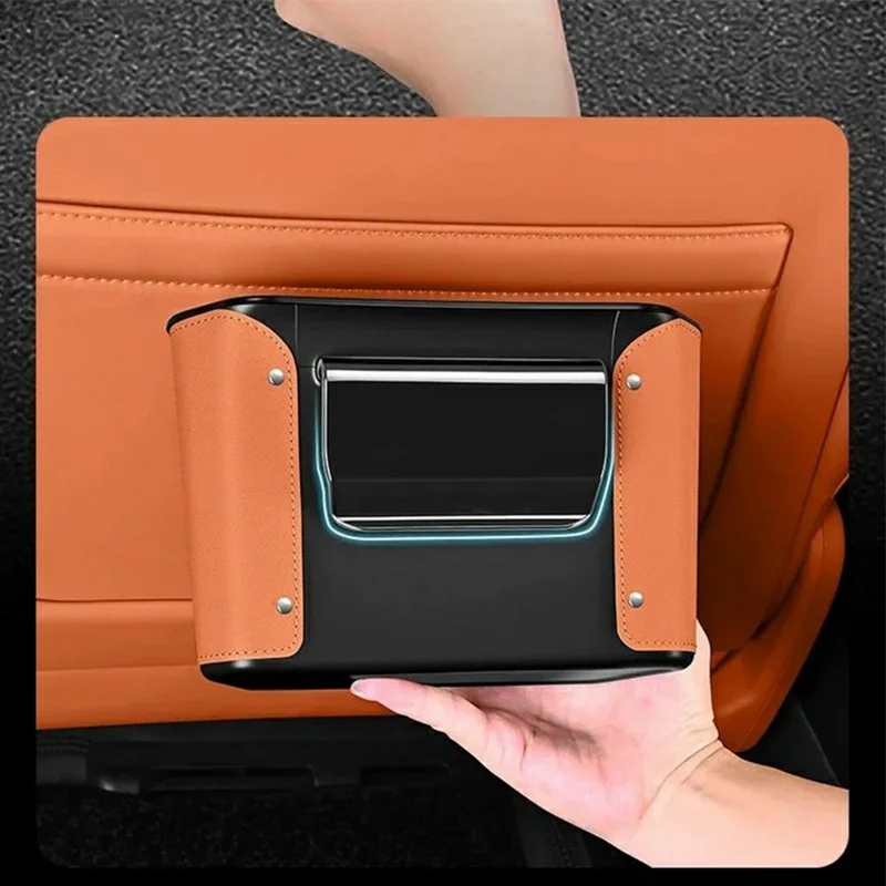 Cubo de basura colgante para coche de gran capacidad, caja de almacenamiento multifunción, organizador trasero del asiento - Naranja