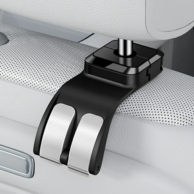 Doble gancho para reposacabezas de coche, 25 kg de capacidad, ganchos traseros para almacenamiento y organización - Negro