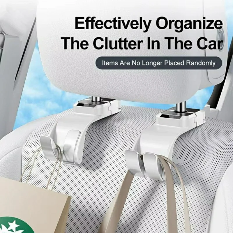 Doble gancho para reposacabezas de coche, 25 kg de capacidad, ganchos traseros para almacenamiento y organización - Negro