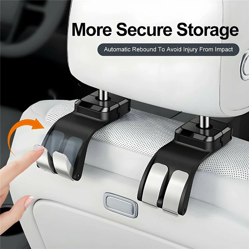 Doble gancho para reposacabezas de coche, 25 kg de capacidad, ganchos traseros para almacenamiento y organización - Negro