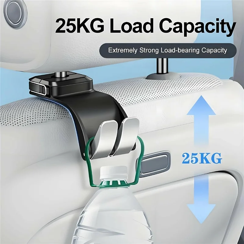 Doble gancho para reposacabezas de coche, 25 kg de capacidad, ganchos traseros para almacenamiento y organización - Negro