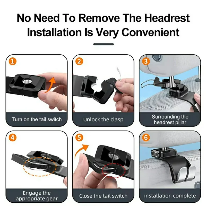 Doble gancho para reposacabezas de coche, 25 kg de capacidad, ganchos traseros para almacenamiento y organización - Negro