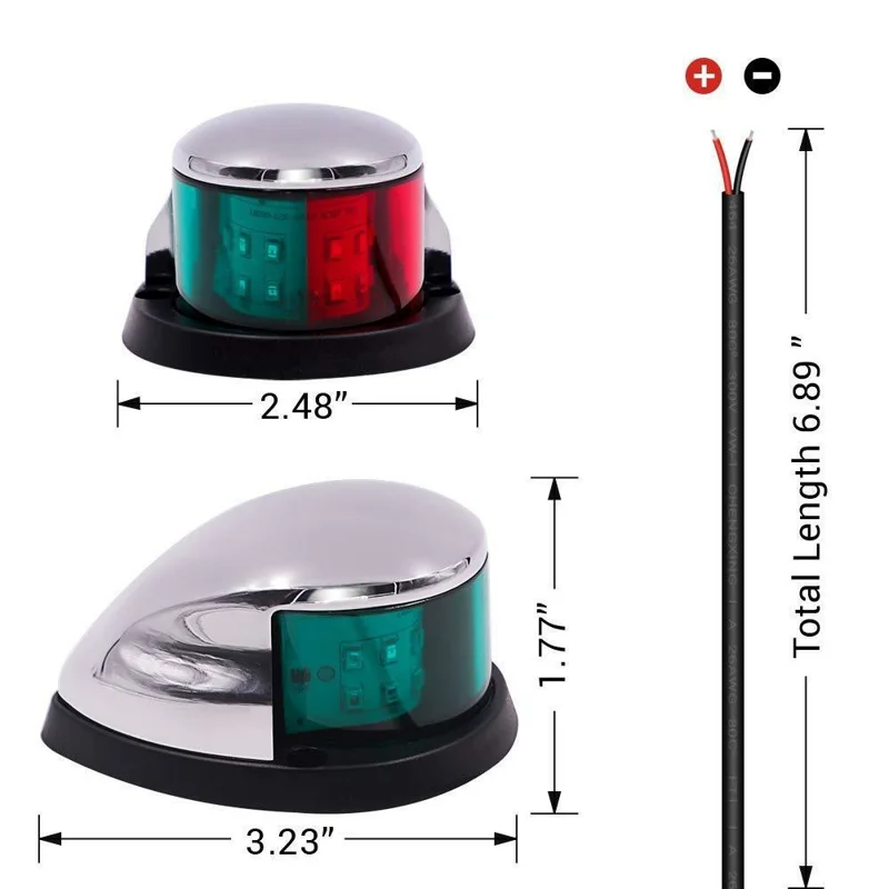 12-LED Marine Navigation Light Boat Signal Light IP67 Waterproof Red Green Bow Light for Yacht Sailing