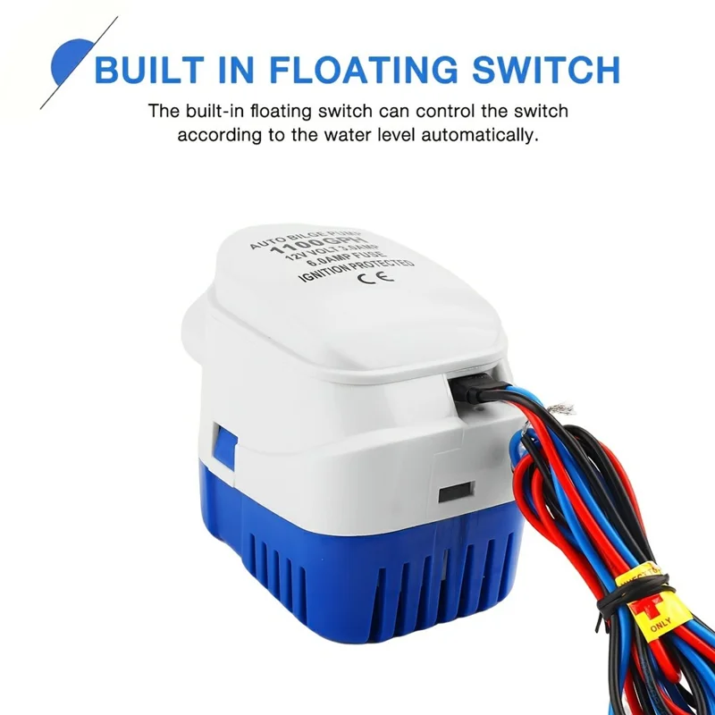 Bomba de sentina 12 V 1100 GPH, bomba de agua sumergible con interruptor flotador automático para barcos, embarcaciones marinas y autocaravanas