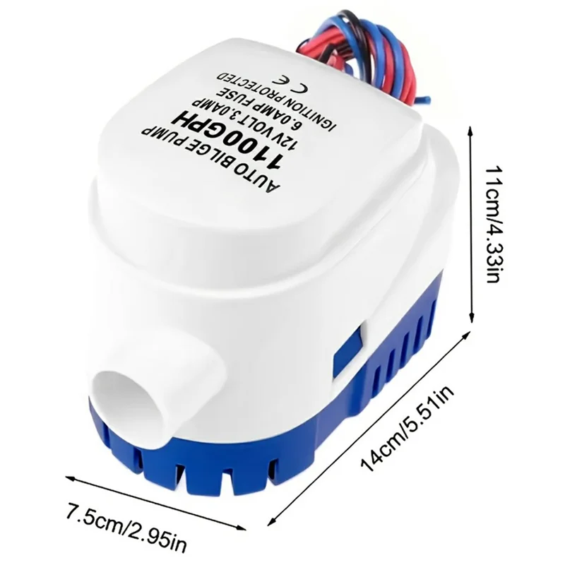 Bomba de sentina 12 V 1100 GPH, bomba de agua sumergible con interruptor flotador automático para barcos, embarcaciones marinas y autocaravanas