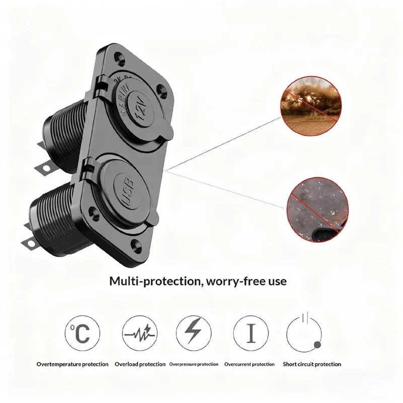 QC3.0 Dual USB Car Charger Panel with Cigarette Lighter Socket for 12V-24V RV Boat Motorcycle - Green