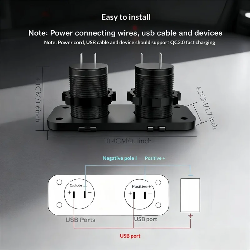 QC3.0 Dual USB Car Charger Panel with Cigarette Lighter Socket for 12V-24V RV Boat Motorcycle - Green