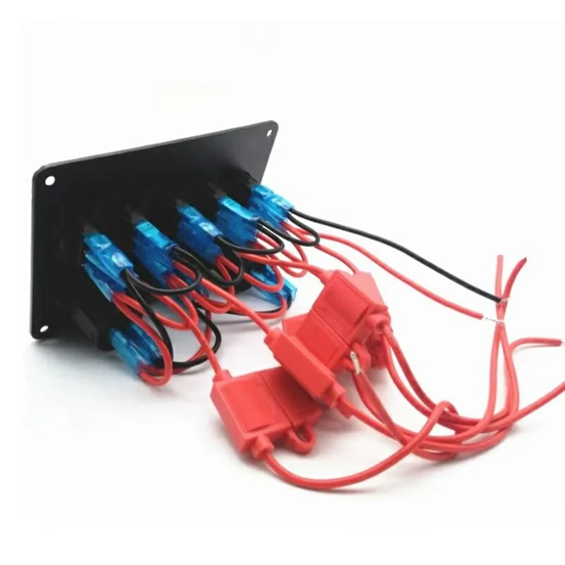 5 Gang Switch Panel with Voltmeter Dual USB Car Charger Cigarette Lighter Socket for RV Marine Boat - Blue