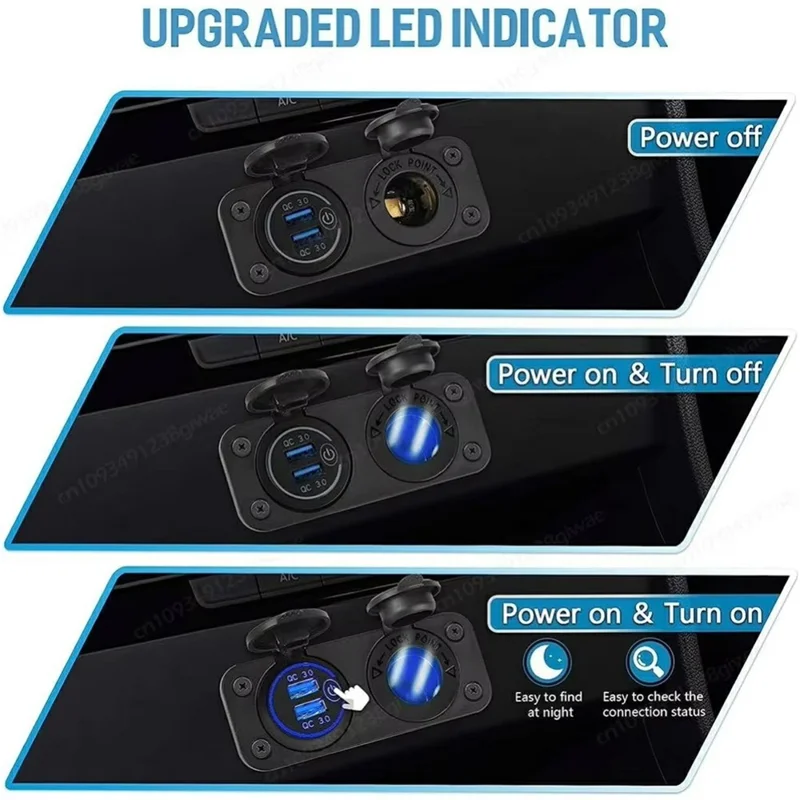 12V USB Car Cigarette Lighter Socket Dual QC3.0 Fast Charging Splitter Charging Adapter for Car Boat RV - Blue