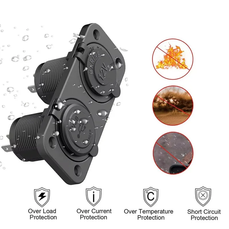 12V USB Car Cigarette Lighter Socket Dual QC3.0 Fast Charging Splitter Charging Adapter for Car Boat RV - Blue