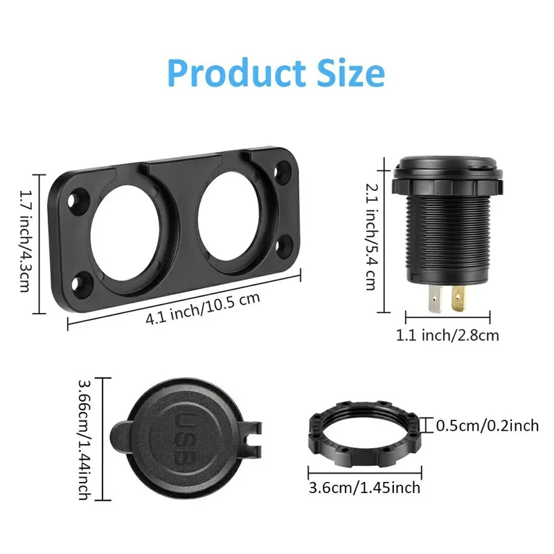 12V USB Car Cigarette Lighter Socket Dual QC3.0 Fast Charging Splitter Charging Adapter for Car Boat RV - Blue