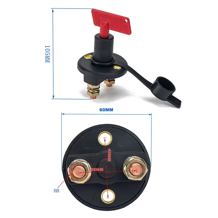 A2941 200A Car Boat Battery Kill Switch Isolator Power Disconnect Switch Heat Shrink Tube Wiring Terminal Kit with 2 Keys
