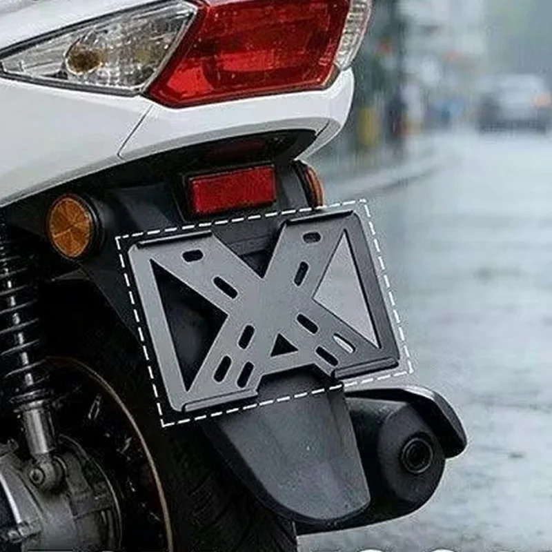 Hollow X Shape Aluminum Alloy Motorcycle License Plate Frame with 3mm Transparent Acrylic Cover - Black