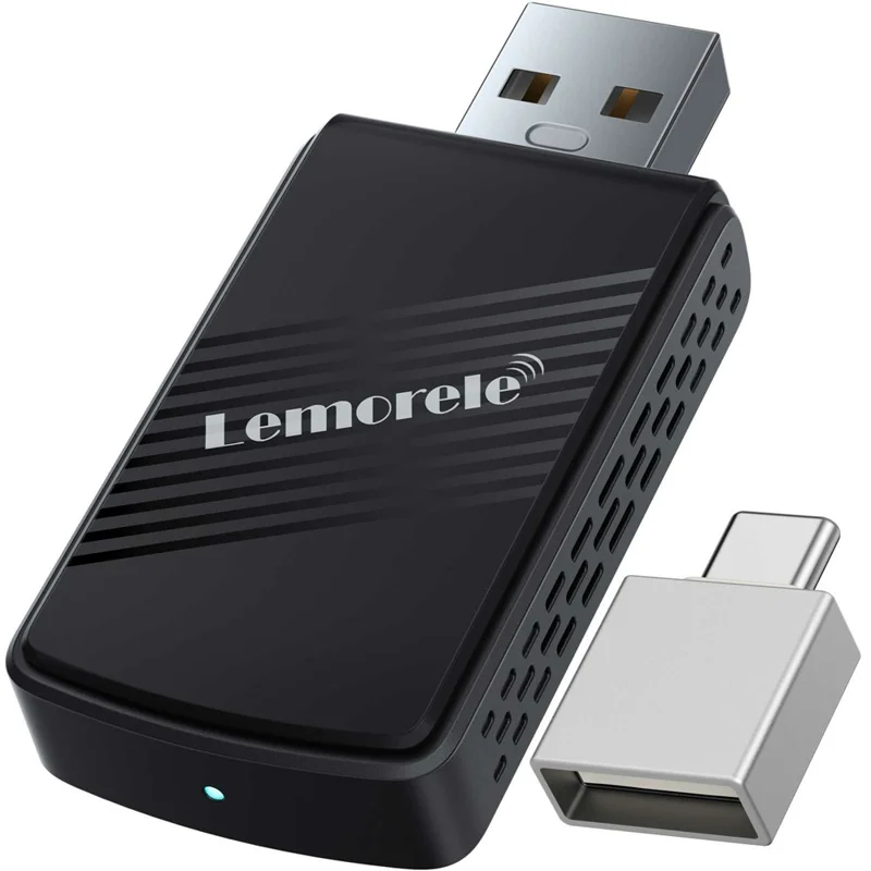 LEMORELE P90 Wireless CarPlay Adapter Plug and Play 2 in 1 Android Auto Converter with USB-C Adapter