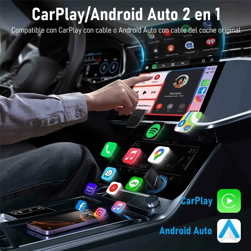 LEMORELE P90 Wireless CarPlay Adapter Plug and Play 2 in 1 Android Auto Converter with USB-C Adapter