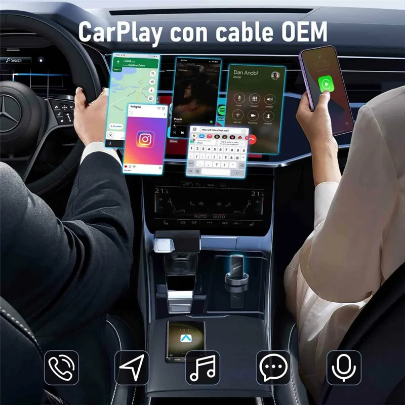 LEMORELE P90 Wireless CarPlay Adapter Plug and Play 2 in 1 Android Auto Converter with USB-C Adapter