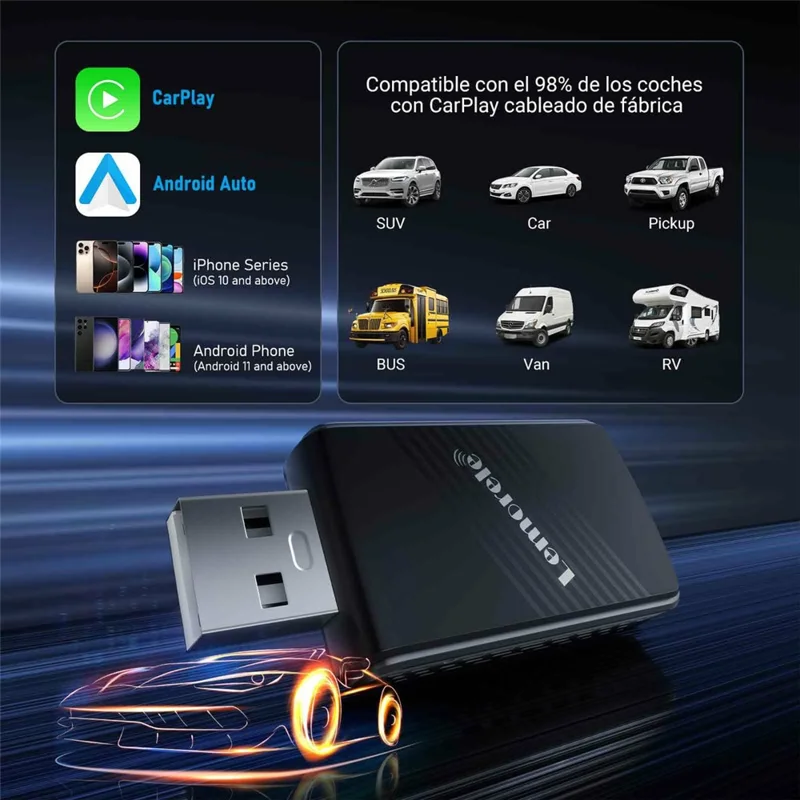 LEMORELE P90 Wireless CarPlay Adapter Plug and Play 2 in 1 Android Auto Converter with USB-C Adapter