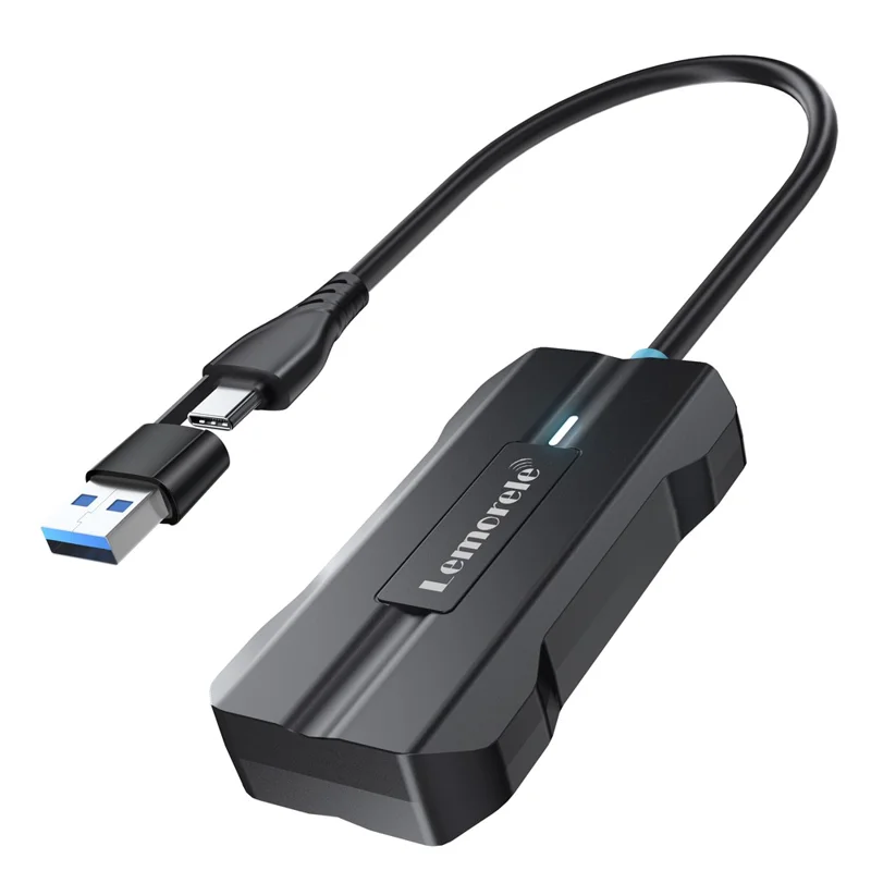 LEMORELE P80 USB / Type-C Wired to Wireless CarPlay Box Bluetooth-compatible WiFi Android Auto Converter - Black