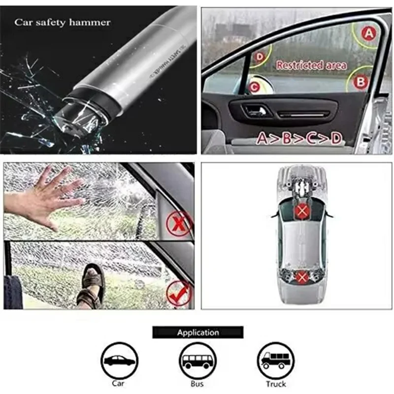 Car Safety Hammer Emergency Escape Tool Tungsten Steel Window Breaker Seatbelt Cutter - Silver
