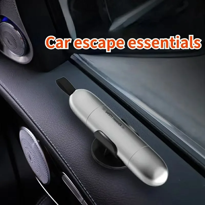 Car Safety Hammer Emergency Escape Tool Tungsten Steel Window Breaker Seatbelt Cutter - Silver