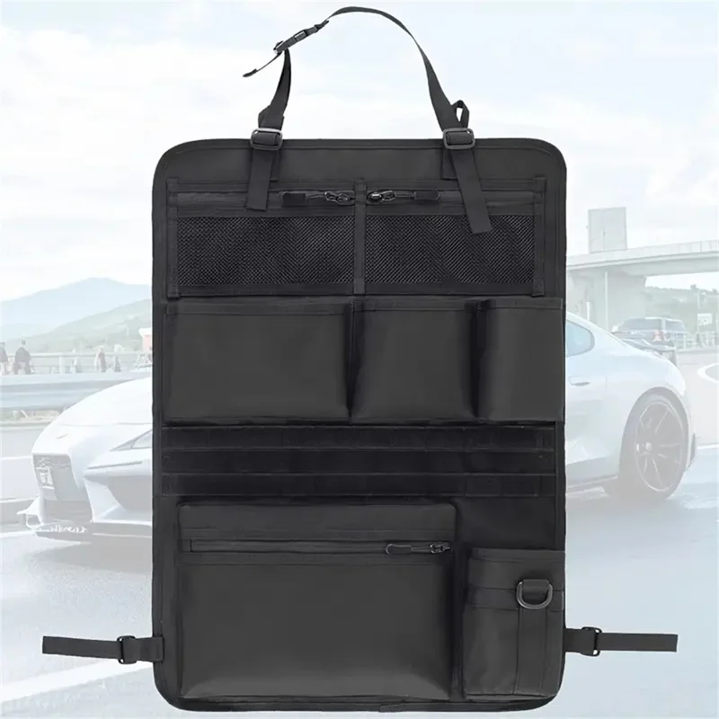 600D Oxford Fabric Car Seat Back Hanging Organizer Multi Pocket Storage Bag for SUV - Black