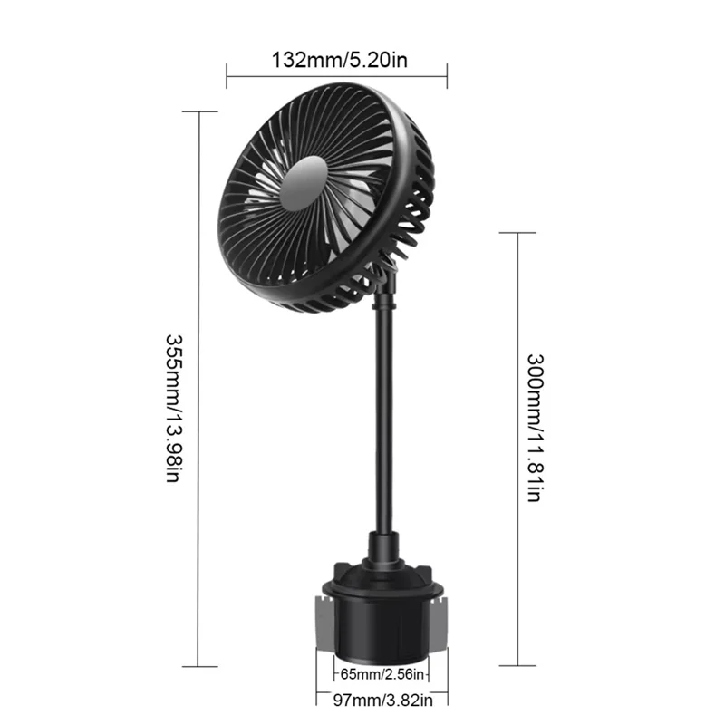 Ventilador USB para Coche con Soporte para Portavasos, Ventilador de Enfriamiento Silencioso Ajustable de 3 Velocidades para Camión SUV - Negro
