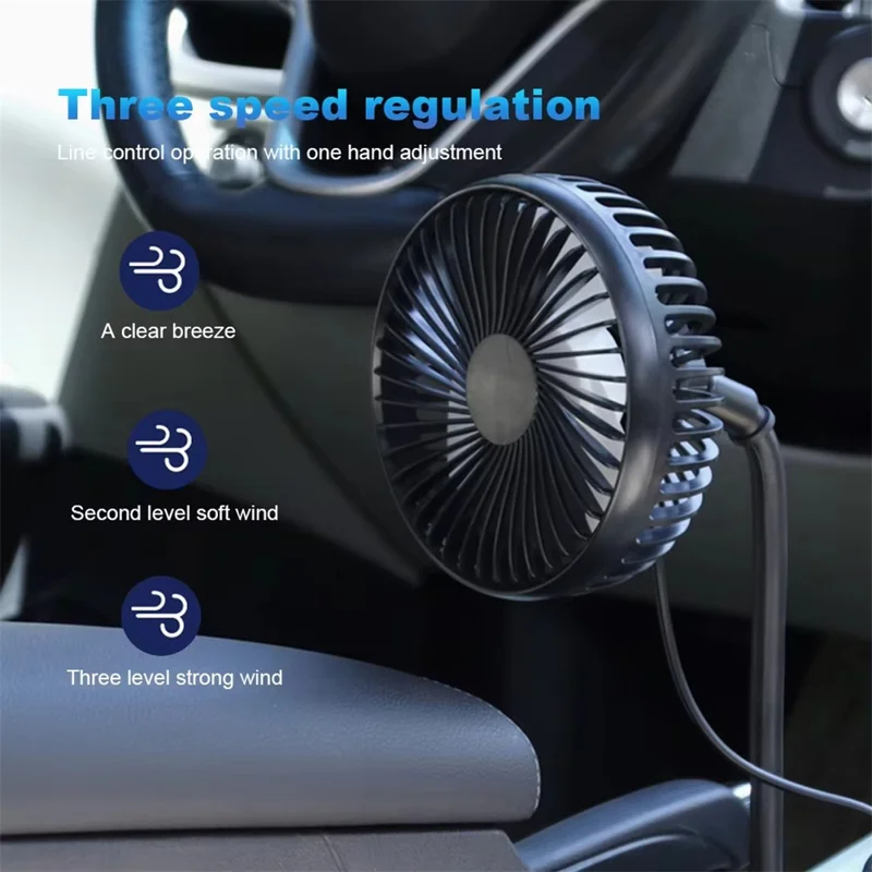 Ventilador USB para Coche con Soporte para Portavasos, Ventilador de Enfriamiento Silencioso Ajustable de 3 Velocidades para Camión SUV - Negro