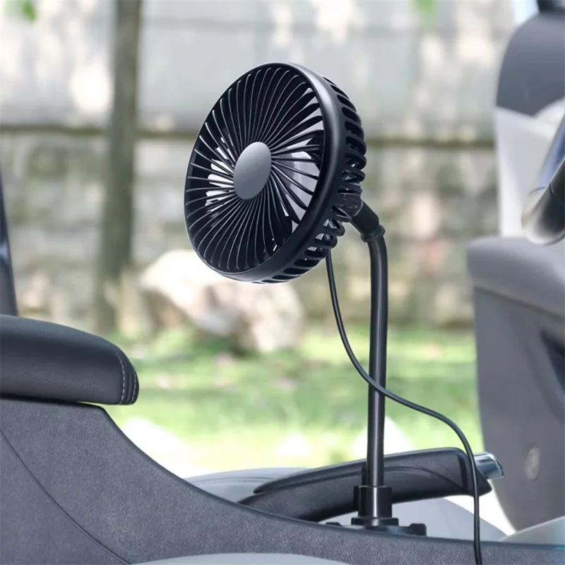 Ventilador USB para Coche con Soporte para Portavasos, Ventilador de Enfriamiento Silencioso Ajustable de 3 Velocidades para Camión SUV - Negro