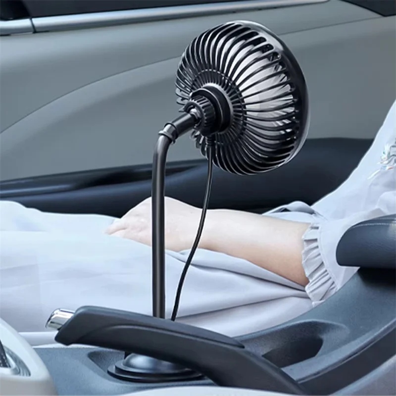 Ventilador USB para Coche con Soporte para Portavasos, Ventilador de Enfriamiento Silencioso Ajustable de 3 Velocidades para Camión SUV - Negro