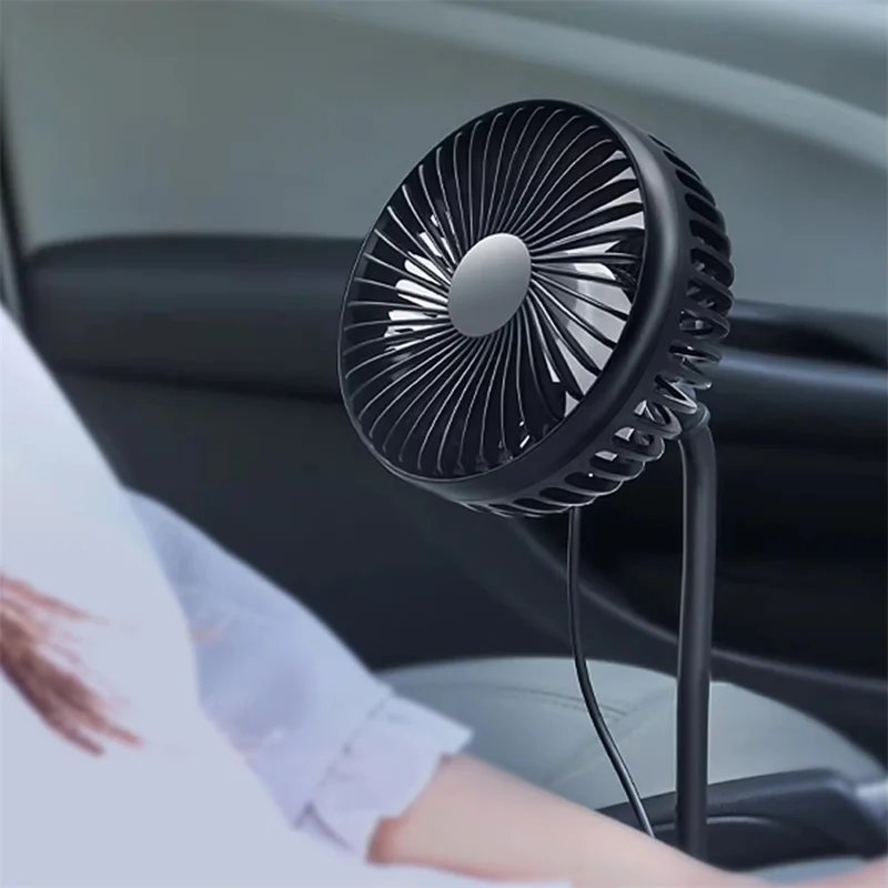 Ventilador USB para Coche con Soporte para Portavasos, Ventilador de Enfriamiento Silencioso Ajustable de 3 Velocidades para Camión SUV - Negro