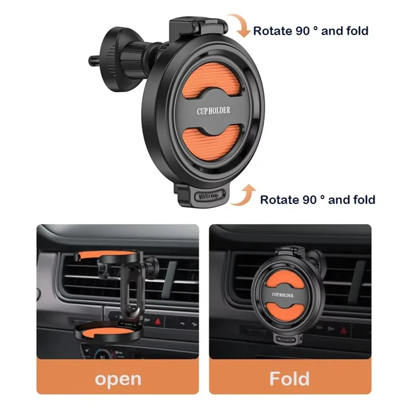 Air Vent Mount Car Cup Holder Foldable Auto Drink Holder for Coffee Cup Water Bottle - Orange