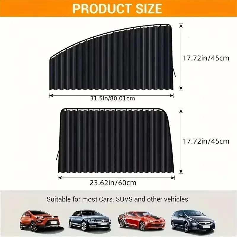 4Pcs / Set Car Magnetic Sunshade Side Window UV Protection Privacy Curtain for SUV Sedan - Black