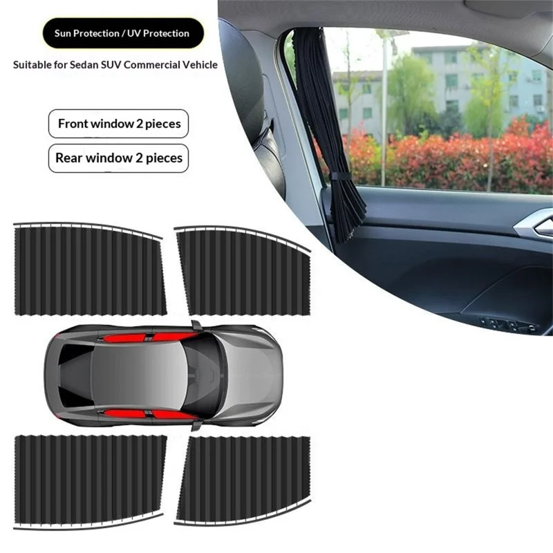 4Pcs / Set Car Magnetic Sunshade Side Window UV Protection Privacy Curtain for SUV Sedan - Black