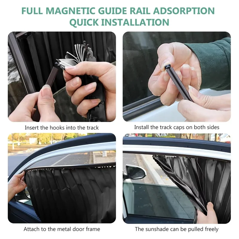 4Pcs / Set Car Magnetic Sunshade Side Window UV Protection Privacy Curtain for SUV Sedan - Black