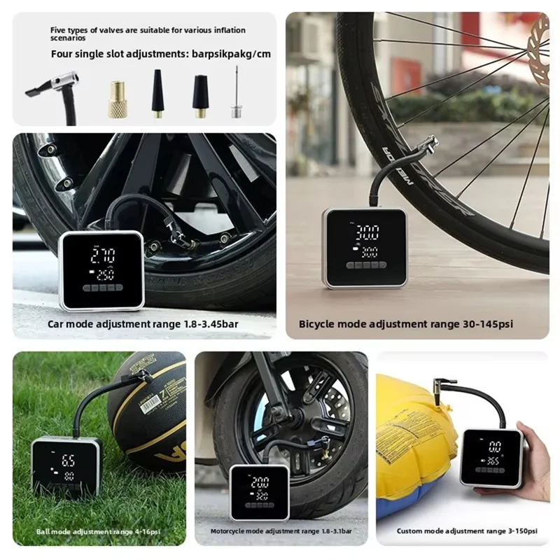 718 LCD Display Wireless Electric Air Compressor 6000mAh Power Bank 150 PSI Portable Car Tire Inflator - Black