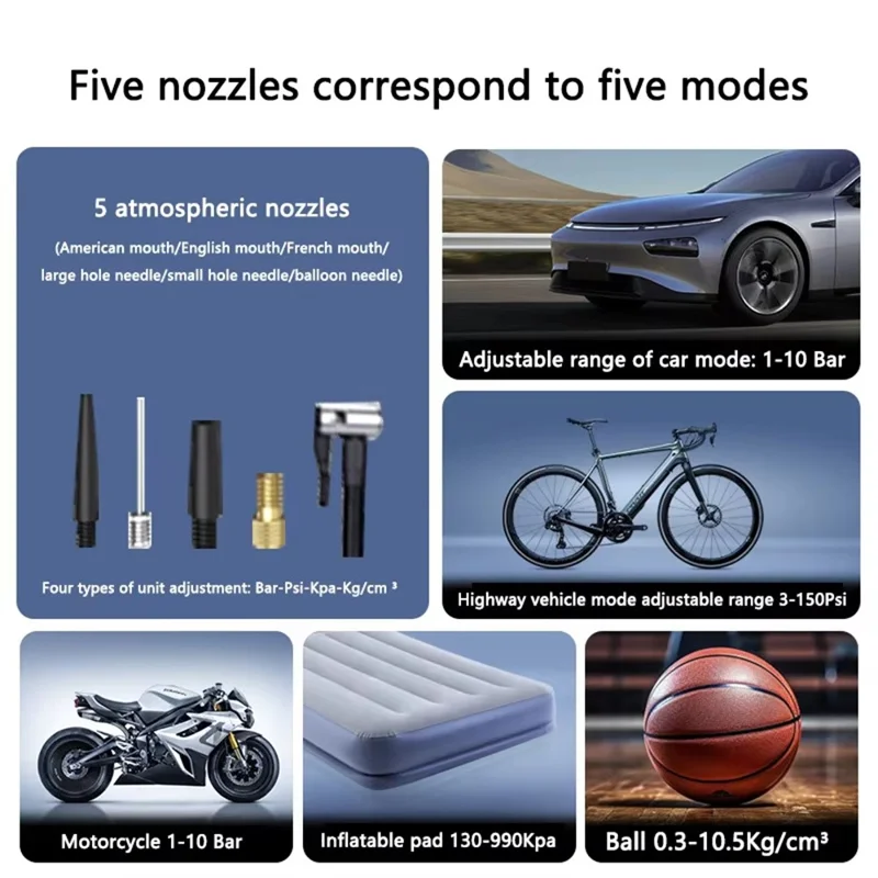 718 LCD Display Wireless Electric Air Compressor 6000mAh Power Bank 150 PSI Portable Car Tire Inflator - Black