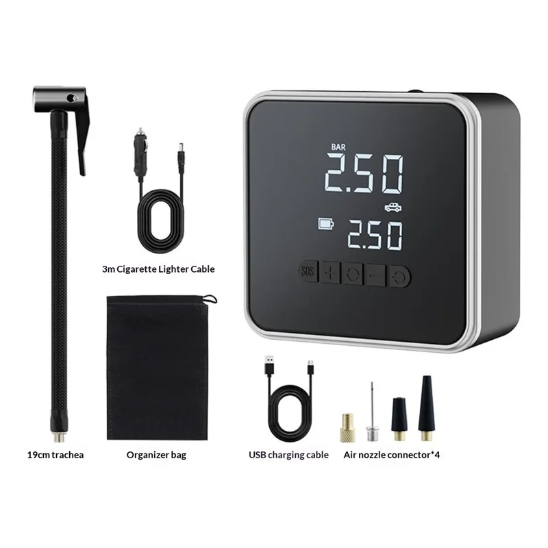 718 LCD Display Wireless Electric Air Compressor 6000mAh Power Bank 150 PSI Portable Car Tire Inflator - Black