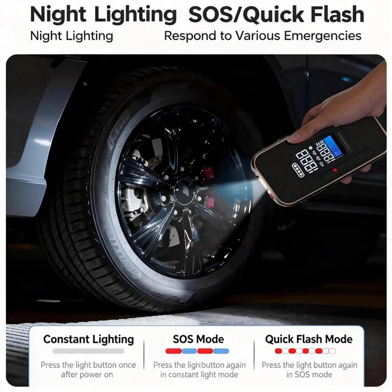6625 Car Jump Starter 22 Cylinder Tire Inflator 6000mAh Emergency Power Bank with LED Light - Black