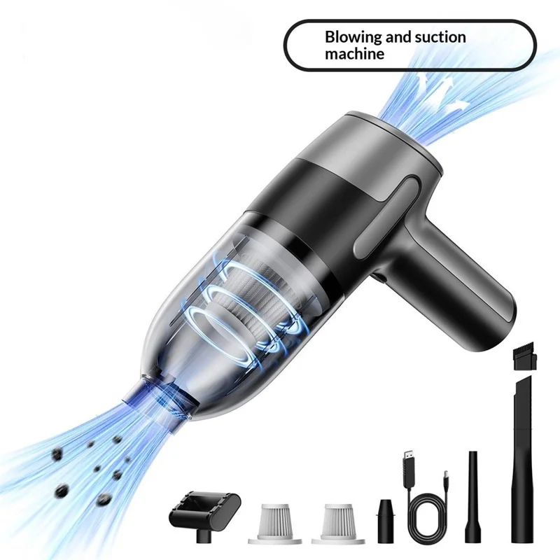 USB Rechargeable Cordless Car Vacuum Cleaner 6000Pa Suction Portable Handheld Dust Blower - Wood Grain