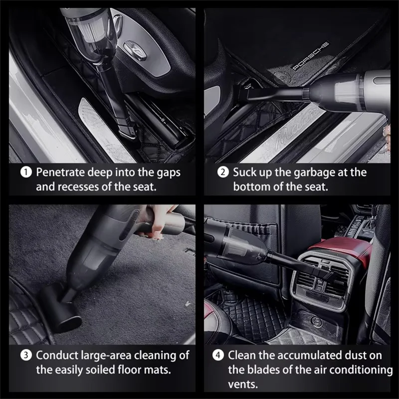 USB Rechargeable Cordless Car Vacuum Cleaner 6000Pa Suction Portable Handheld Dust Blower - Wood Grain