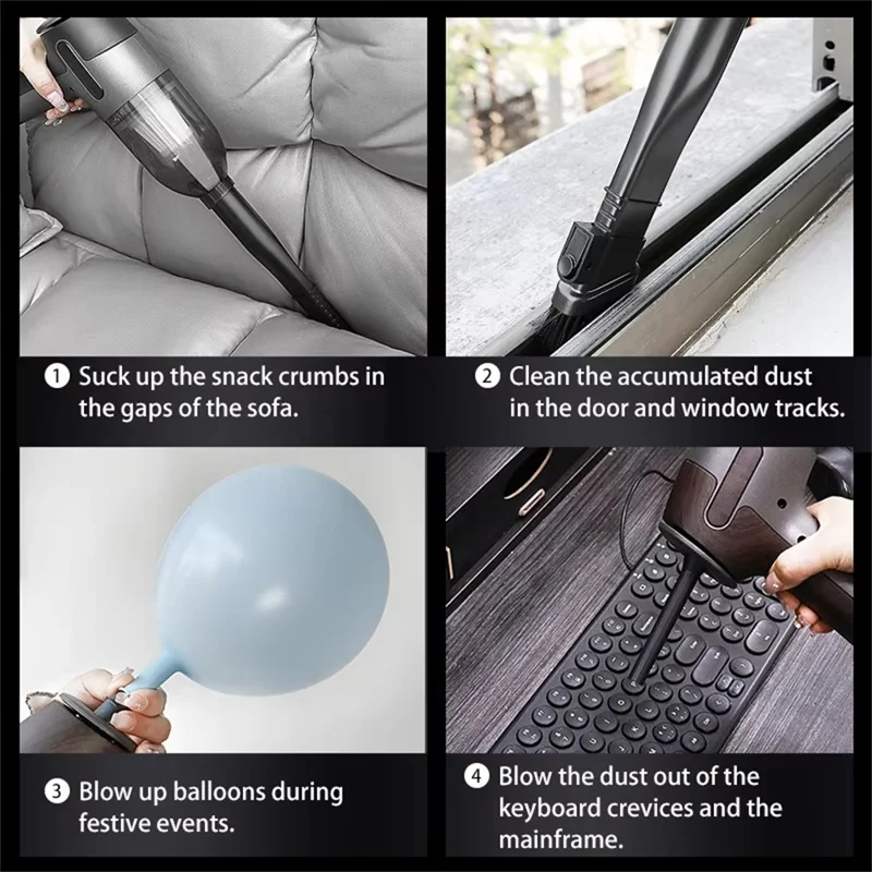USB Rechargeable Cordless Car Vacuum Cleaner 6000Pa Suction Portable Handheld Dust Blower - Wood Grain