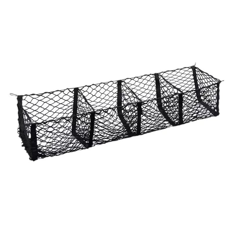 130x30 cm Lastnet i bil med 4 lommer, mesh opbevaringspose til pick-up eller bagagerum - Sort